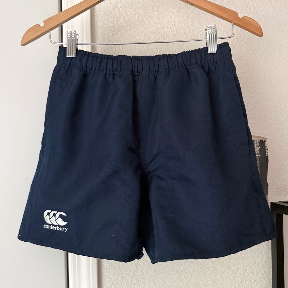 CANTERBURY navy blue athletic logo graphic pull on elastic waist shorts